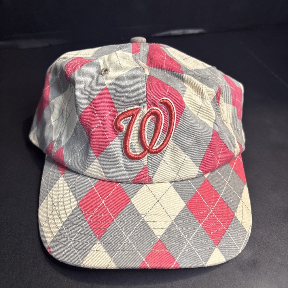 Fan Favorite Women's Washington Nationals Strapback Hat/Cap Pink/White Plaid MLB